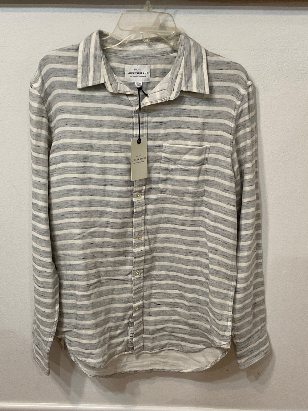Lucky Brand Gray & White Striped Long Sleeve Shirt